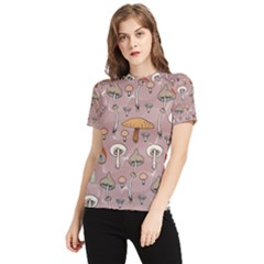 Mushrooms Autumn Fall Pattern Seamless Decorative Women s Short Sleeve Rash Guard by Wegoenart