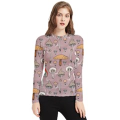 Mushrooms Autumn Fall Pattern Seamless Decorative Women s Long Sleeve Rash Guard by Wegoenart