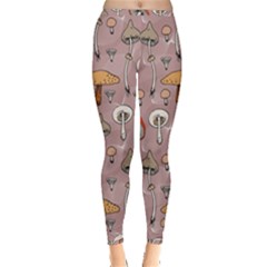 Mushrooms Autumn Fall Pattern Seamless Decorative Inside Out Leggings by Wegoenart