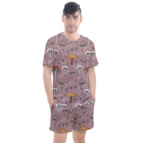 Mushrooms Autumn Fall Pattern Seamless Decorative Men s Mesh Tee And Shorts Set by Wegoenart