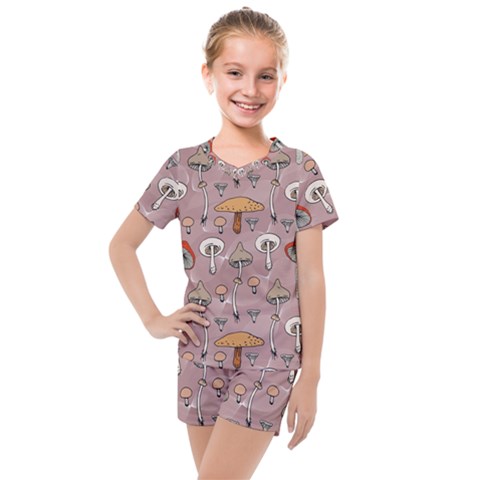 Mushrooms Autumn Fall Pattern Seamless Decorative Kids  Mesh Tee And Shorts Set by Wegoenart