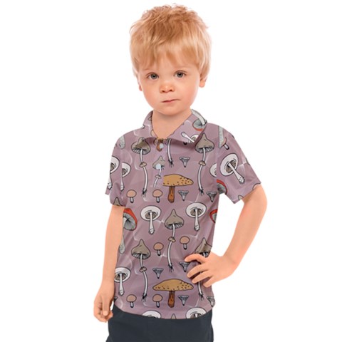 Mushrooms Autumn Fall Pattern Seamless Decorative Kids  Polo Tee by Wegoenart