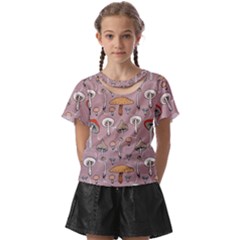 Mushrooms Autumn Fall Pattern Seamless Decorative Kids  Front Cut Tee by Wegoenart