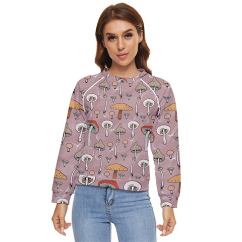 Mushrooms Autumn Fall Pattern Seamless Decorative Women s Long Sleeve Raglan Tee by Wegoenart