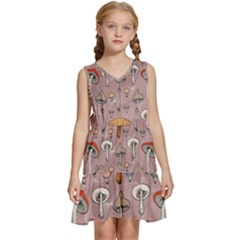 Mushrooms Autumn Fall Pattern Seamless Decorative Kids  Sleeveless Tiered Mini Dress by Wegoenart