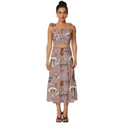 Mushrooms Autumn Fall Pattern Seamless Decorative Tie-strap Tiered Midi Chiffon Dress