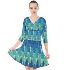 Christmas Trees Pattern Digital Paper Seamless Quarter Sleeve Front Wrap Dress