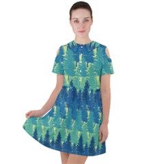 Christmas Trees Pattern Digital Paper Seamless Short Sleeve Shoulder Cut Out Dress 