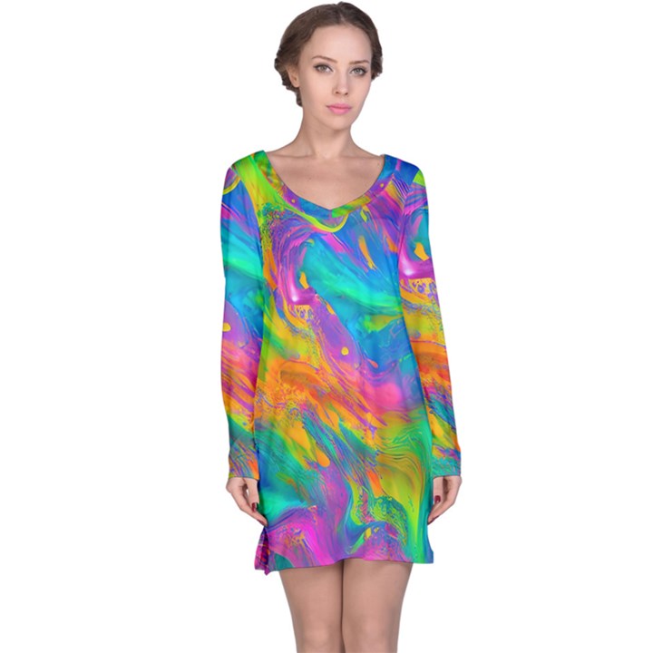 Marble Art Pattern Long Sleeve Nightdress