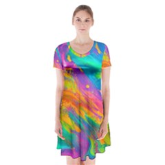 Marble Art Pattern Short Sleeve V-neck Flare Dress by GardenOfOphir