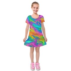 Marble Art Pattern Kids  Short Sleeve Velvet Dress by GardenOfOphir