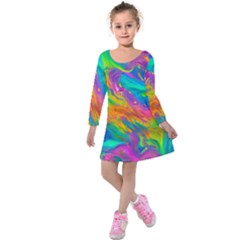 Marble Art Pattern Kids  Long Sleeve Velvet Dress by GardenOfOphir