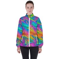 Marble Art Pattern Women s High Neck Windbreaker by GardenOfOphir