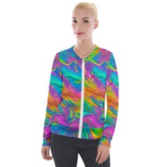 Marble Art Pattern Velvet Zip Up Jacket by GardenOfOphir