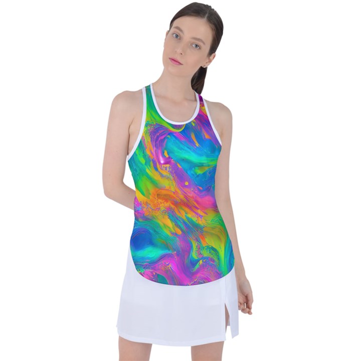 Marble Art Pattern Racer Back Mesh Tank Top