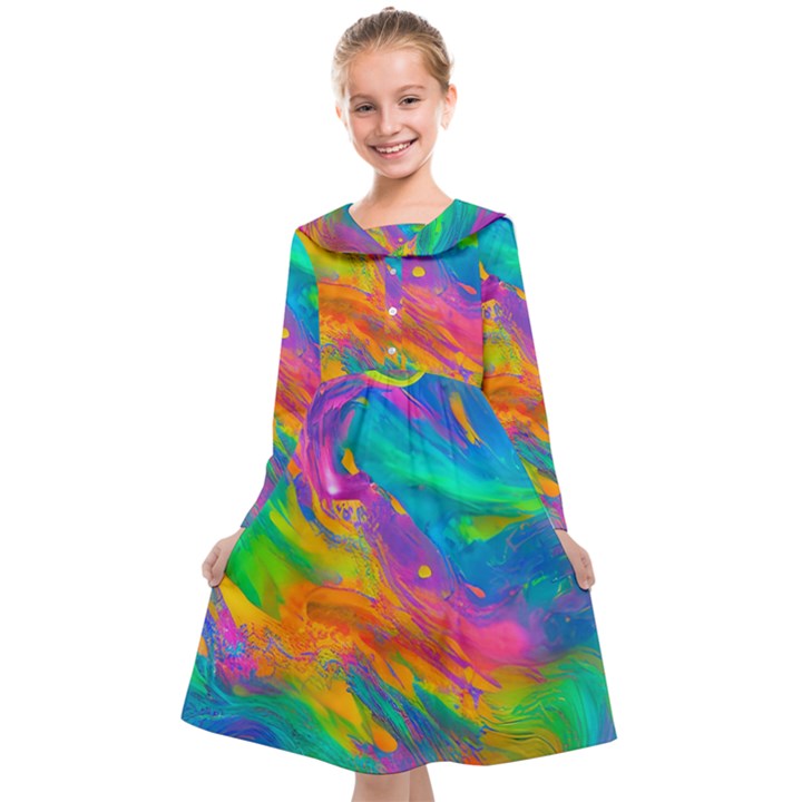 Marble Art Pattern Kids  Midi Sailor Dress