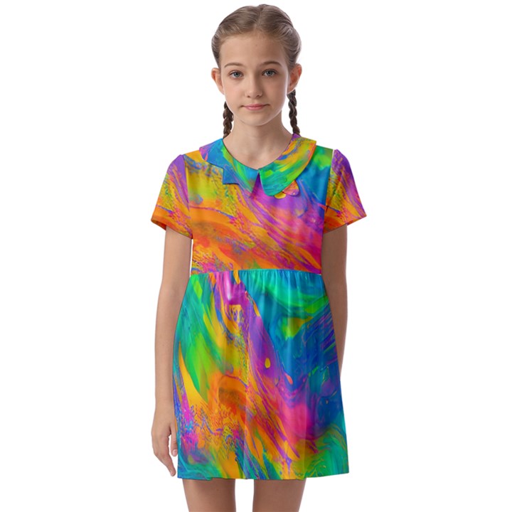 Marble Art Pattern Kids  Asymmetric Collar Dress