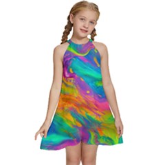 Marble Art Pattern Kids  Halter Collar Waist Tie Chiffon Dress by GardenOfOphir