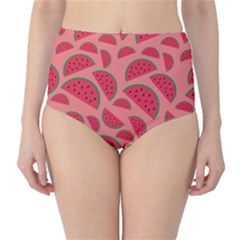 Watermelon Red Food Fruit Healthy Summer Fresh Classic High-waist Bikini Bottoms by Wegoenart