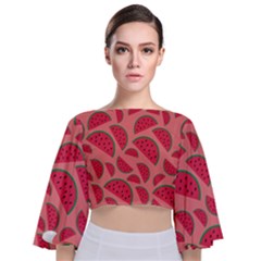 Watermelon Red Food Fruit Healthy Summer Fresh Tie Back Butterfly Sleeve Chiffon Top by Wegoenart