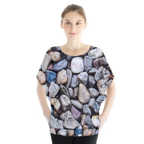 Stone Texture Nature Background Rocks Pebbles Batwing Chiffon Blouse by Wegoenart