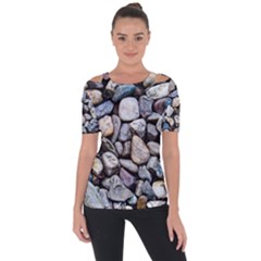 Stone Texture Nature Background Rocks Pebbles Shoulder Cut Out Short Sleeve Top by Wegoenart