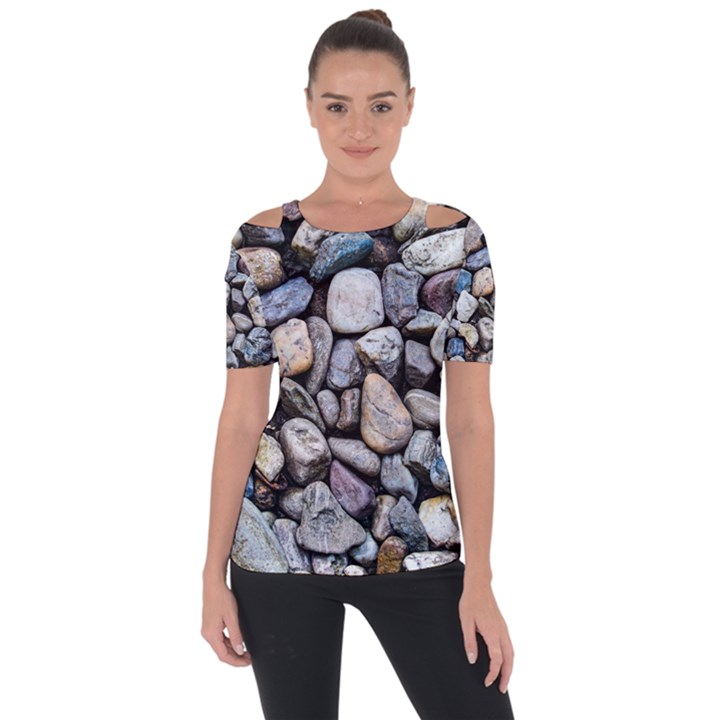 Stone Texture Nature Background Rocks Pebbles Shoulder Cut Out Short Sleeve Top