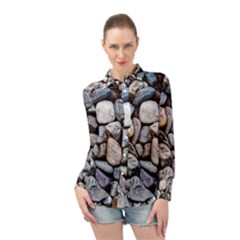 Stone Texture Nature Background Rocks Pebbles Long Sleeve Chiffon Shirt