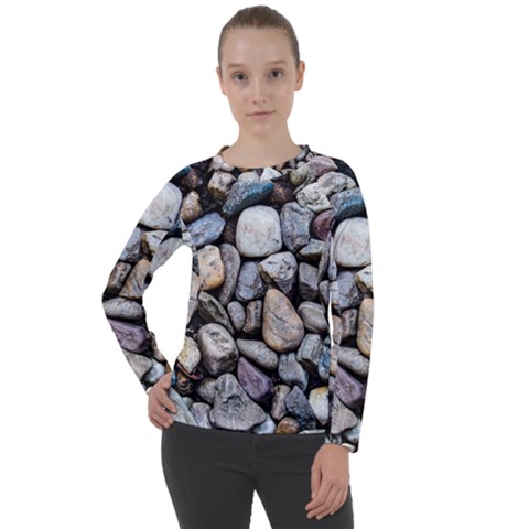 Stone Texture Nature Background Rocks Pebbles Women s Long Sleeve Raglan Tee by Wegoenart