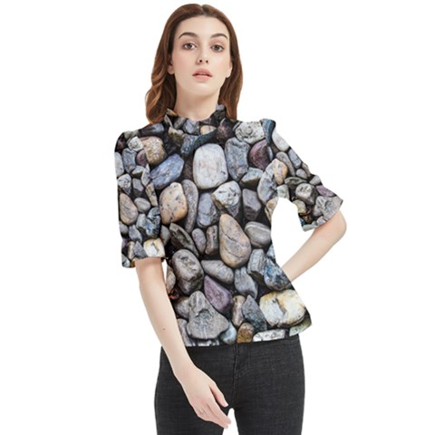 Stone Texture Nature Background Rocks Pebbles Frill Neck Blouse by Wegoenart