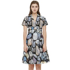 Stone Texture Nature Background Rocks Pebbles Short Sleeve Waist Detail Dress by Wegoenart