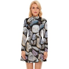 Stone Texture Nature Background Rocks Pebbles Long Sleeve Velour Longline Dress by Wegoenart