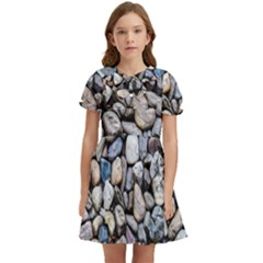 Stone Texture Nature Background Rocks Pebbles Kids  Bow Tie Puff Sleeve Dress by Wegoenart