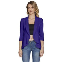 Berry Blue	 - 	3/4 Sleeve Ruffle Edge Open Front Jacket