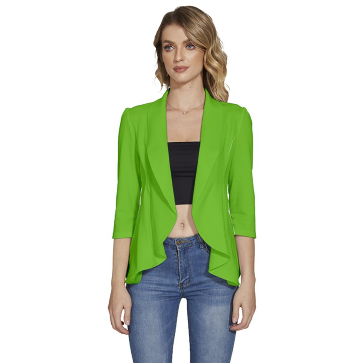 Alien Green	 - 	3/4 Sleeve Ruffle Edge Open Front Jacket