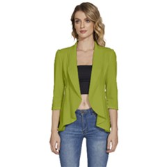 Citron Green	 - 	3/4 Sleeve Ruffle Edge Open Front Jacket