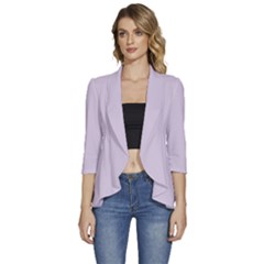 Languid Lavender Purple	 - 	3/4 Sleeve Ruffle Edge Open Front Jacket by ColorfulWomensWear