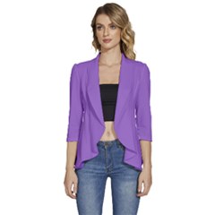 Iris Purple	 - 	3/4 Sleeve Ruffle Edge Open Front Jacket