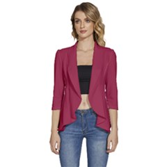 Big Dip Ruby Red	 - 	3/4 Sleeve Ruffle Edge Open Front Jacket by ColorfulWomensWear