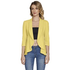 Blonde Yellow	 - 	3/4 Sleeve Ruffle Edge Open Front Jacket