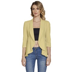 Custard Yellow	 - 	3/4 Sleeve Ruffle Edge Open Front Jacket by ColorfulWomensWear