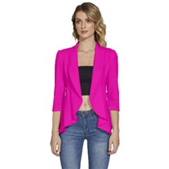 Fashion Fuchsia Pink	 - 	3/4 Sleeve Ruffle Edge Open Front Jacket by ColorfulWomensWear