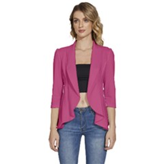 Fuchsia Rose	 - 	3/4 Sleeve Ruffle Edge Open Front Jacket by ColorfulWomensWear