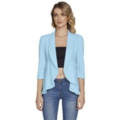 Robin Egg Blue	 - 	3/4 Sleeve Ruffle Edge Open Front Jacket by ColorfulWomensWear