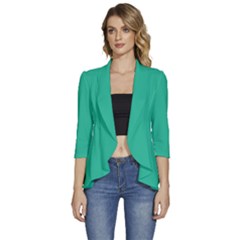 Mint Leaf Green	 - 	3/4 Sleeve Ruffle Edge Open Front Jacket