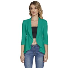 Paleo Veronese Green	 - 	3/4 Sleeve Ruffle Edge Open Front Jacket