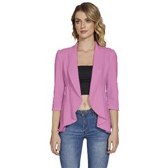 Pink Fuchsia	 - 	3/4 Sleeve Ruffle Edge Open Front Jacket