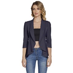 Midnight Sky	 - 	3/4 Sleeve Ruffle Edge Open Front Jacket by ColorfulWomensWear