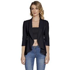 Night Black	 - 	3/4 Sleeve Ruffle Edge Open Front Jacket by ColorfulWomensWear