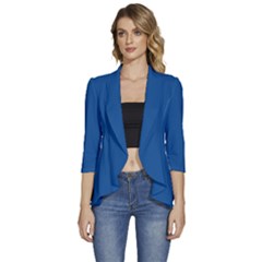 Yale Blue	 - 	3/4 Sleeve Ruffle Edge Open Front Jacket by ColorfulWomensWear